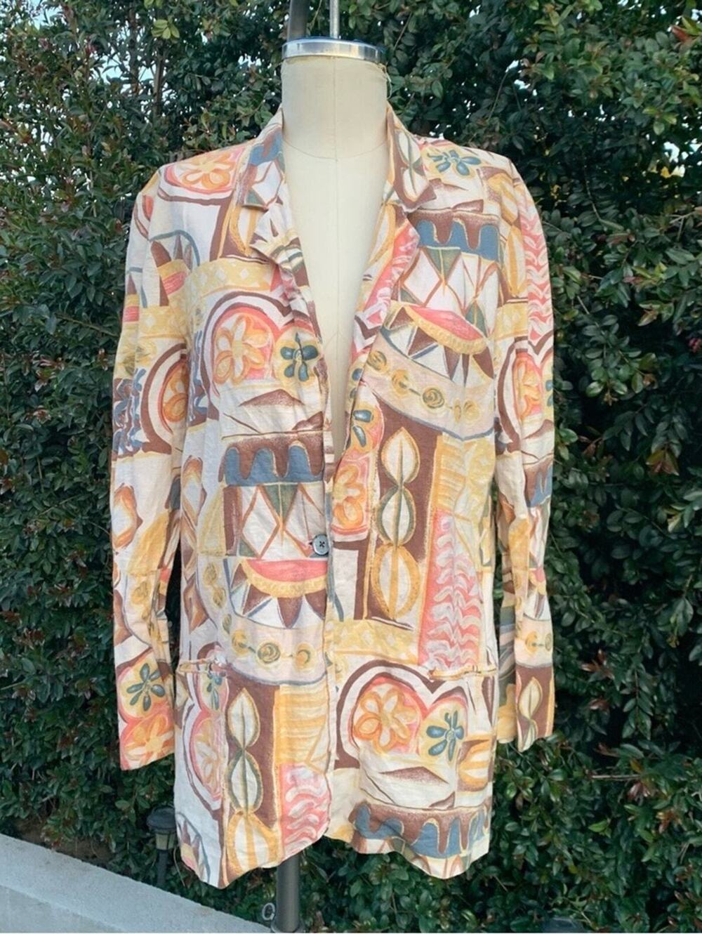 Vintage George A-Ltd. Multicolor Geometric Print Women's Blazer Medium 90s